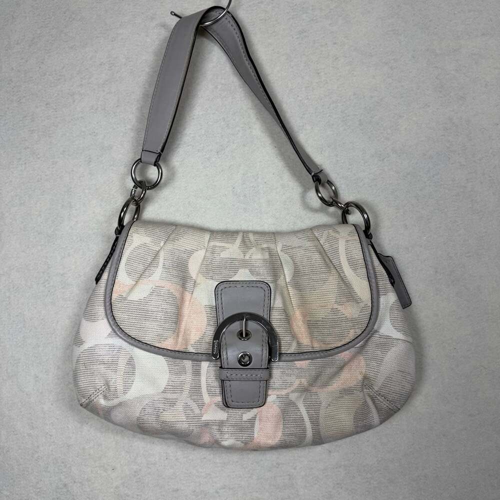 Y2K Coach Soho Optic Grey Pink Shoulder Buckle Flap Bag Purse F19238 Vintage